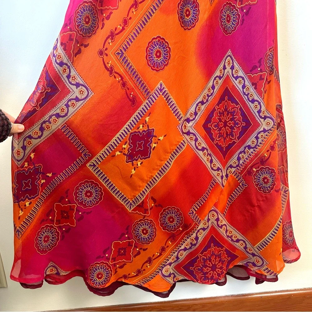 Vintage 90’s Reversible Abstract Orange & Red Floral Fairy Dress - Picture 3 of 10